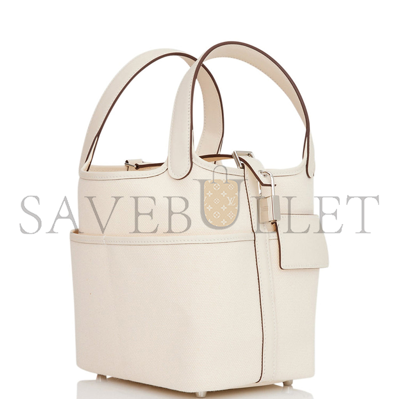 HERMES PICOTIN CARGO 18 NATA SWIFT AND TOILE CANVAS PALLADIUM HARDWARE (18*18*13cm)